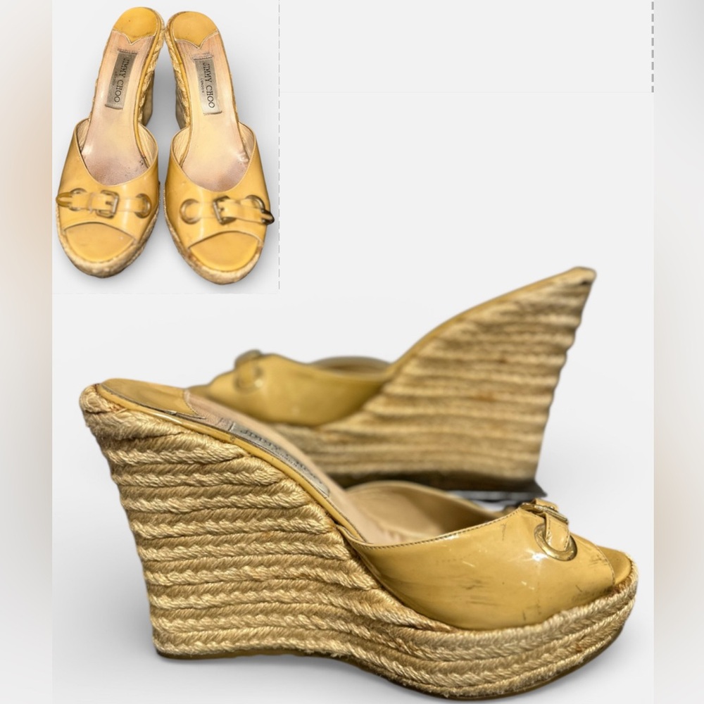 Authentic Jimmy Choo Women’s Yellow Wedge Sandals